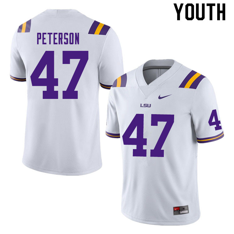Youth #47 Max Peterson LSU Tigers College Football Jerseys Sale-White - Click Image to Close